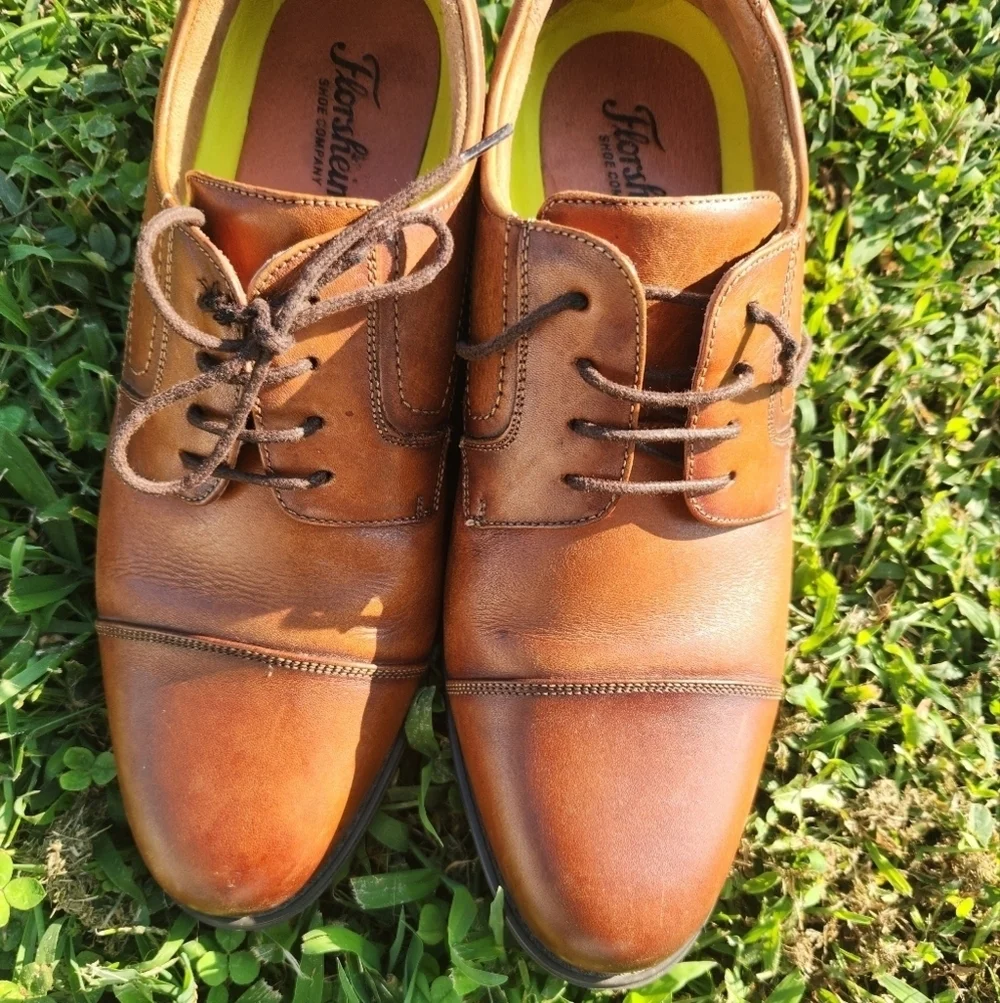 Florshein Cap Toe Dress Oxford SHOES Cognac Lace Up Size 9D Like NEW